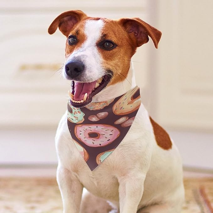 Dog Bandana Spring Pet Scarf Adjustable Triangle Pretty Donuts Printing Dog Bib Washable Polyester Puppy Bandana for Small Medium Large Dogs Cat Birthday Party Supplies