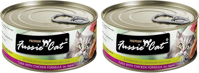 Fussie Cat Premium Tuna with Chicken in Aspic Grain-Free Wet Cat Food - 2.82oz Cans - Case of 24 Cans (Tuna with Chicken in Aspic), (Pack of 48)