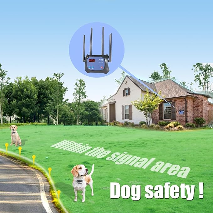 Plkm Dog Wireless Fence Electric Pet Containment System, Adjustable Control Range 100 to 2000 Feet, Safe Effective No Randomly Over Correction, Rechargeable Waterproof Collar Receiver