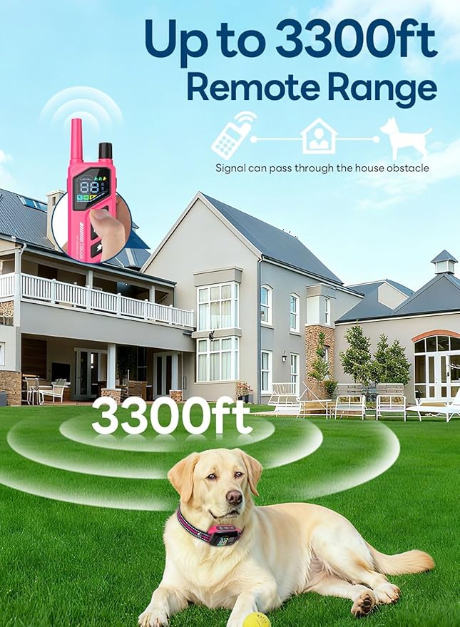 Dog Training Collar with Remote - 3300ft Long Range, IPX7 Waterproof, Rechargeable E-Collar with 4 Training Modes & Security Lock for Small, Medium and Large Dogs (Hot Pink)