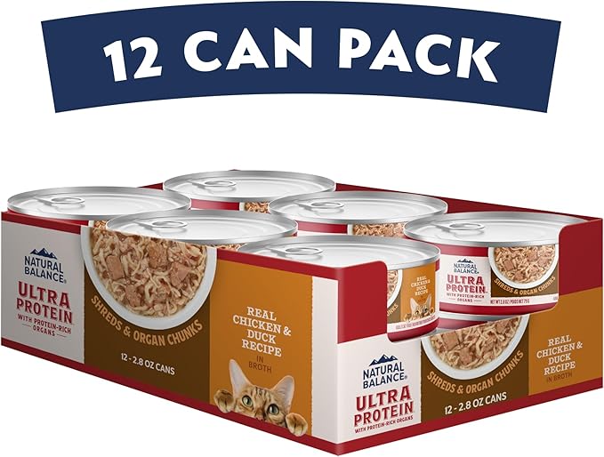 Natural Balance Ultra Protein Wet Cat Food, Chicken & Duck Recipe in Broth, 2.8 oz (Case of 12)