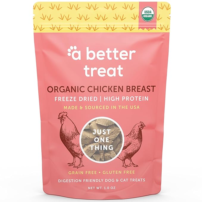 A Better Treat – Organic Freeze Dried Chicken Breast Dog Treats, Organic, Single Ingredient | Natural Healthy High Value | Gluten Free, Grain Free, High Protein, Diabetic Friendly | Made in The USA