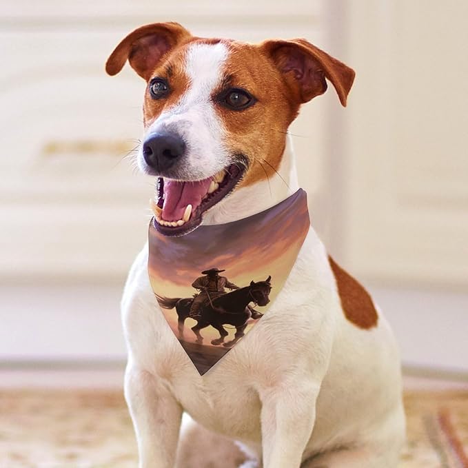 Dog Bandana Spring Pet Scarf Adjustable Triangle Cowboy West Printing Dog Bib Washable Polyester Puppy Bandana for Small Medium Large Dogs Cat Birthday Party Supplies