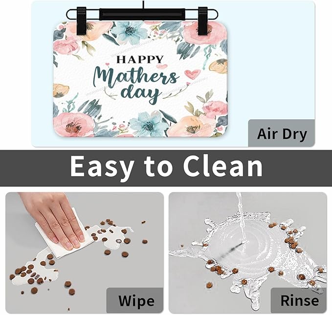 Pet Feeding Mat Absorbent Dog Mat for Food and Water Bowl Dog Accessories Watercolor Happy Mother's Day Floral Gift for Mom Fn Pet Supplies Dogs Quick Dry Cat Water Dispenser Mats 24x16In