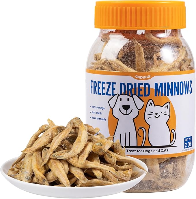 Freeze Dried Minnows Dog Cat Treats - High Protein Omega-3 Training Rewards, Supports Joint Health & Shiny Coat (80-90 Count)
