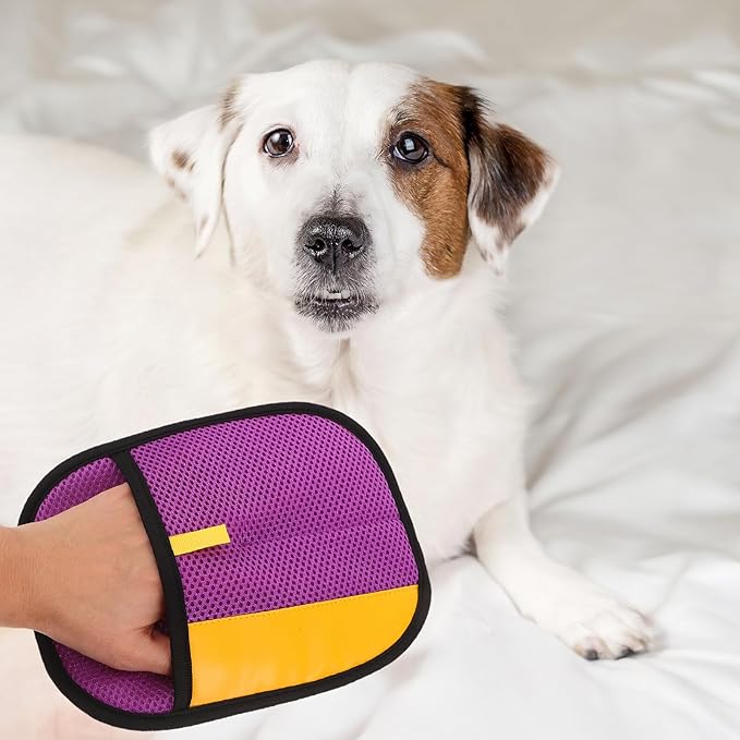 TOYANDONA 3pcs Pet Grooming Gloves for Cats and Dogs, Double-Sided Electrostatic Hair Removal Mitts, Purple, Static Pet Hair Cleaning Tool for Bathing and Deshedding