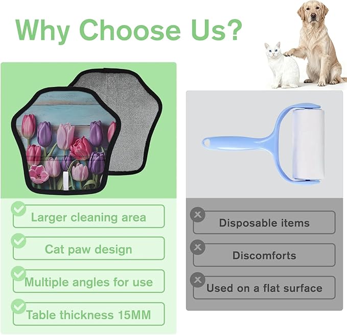 Reusable Pet Hair Removal Glove Tulip Farmhouse Magic Brush for Cat & Dog Hair Remover for Car, Sofa, Bedding, Clothes - 9x9 Mitt Washable