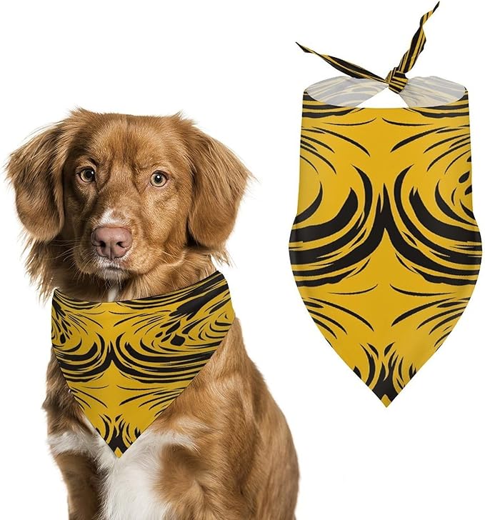 Dog Bandana Spring Pet Scarf Adjustable Triangle Mustard Yellow and Black Printing Dog Bib Washable Polyester Puppy Bandana for Small Medium Large Dogs Cat Birthday Party Supplies