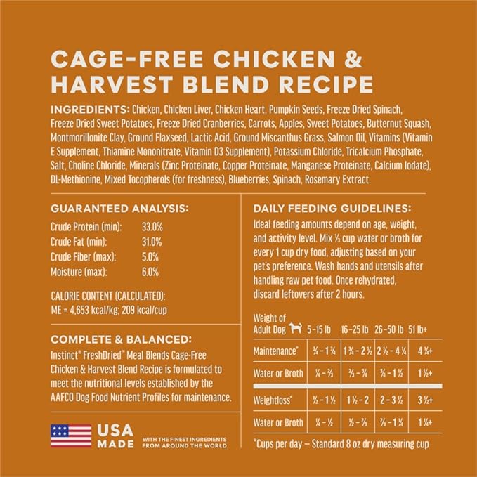 Instinct FreshDried Meal Blends, Freeze Dried Dog Food, Grain Free - Chicken & Harvest Blend, 23 oz. Bag