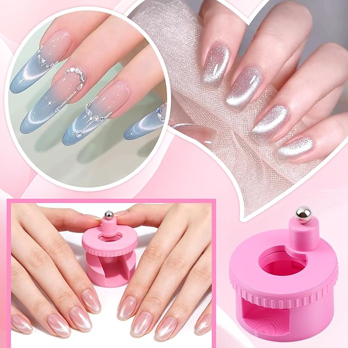 Rotating Cat Eye Magnet for Nails, 360° Rotating Cat Eye Magnet for Nails with Uniform Magnetic Force & Excellent Light Absorption, Beginner Friendly Nail Tool for DIY Glossy Cat Eye Effect (White)