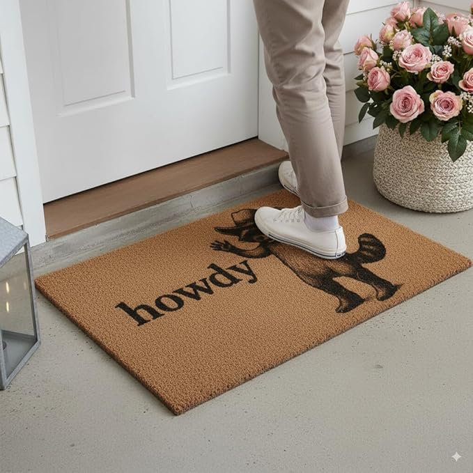 Funny Doormat Outdoor Welcome Mat, Faux Coir Door Mat for Front Porch or Entryway, Cute Pet-Themed Durable and Easy to Clean Rug 30"x17" (Howdy-1)
