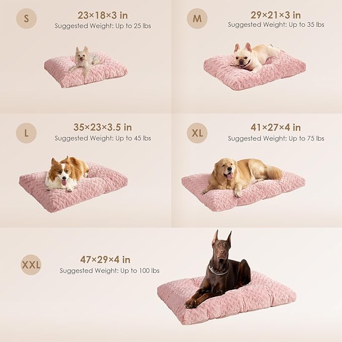 EHEYCIGA Washable Medium Dog Bed for Crate 29x21 Inch, Reversible Kennel Pad for Dogs Weight Up to 35 lbs, Plush and Comfy Pet Sleeping Mat, Pink