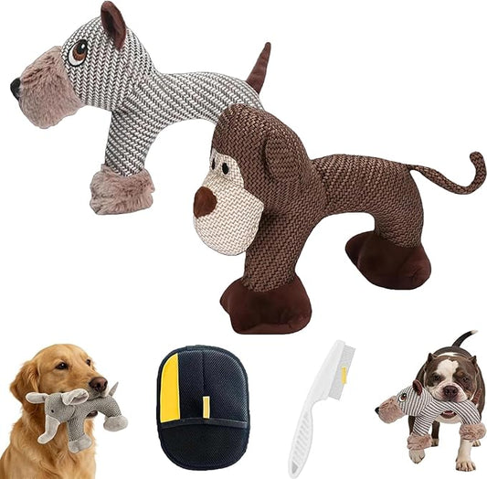 Linen Safari Companions, Squeaky Dog Chew Animals, Strudy Linen Fabric, Relieve Boredom and Anxiety in Dogs (Dog +Monkey)