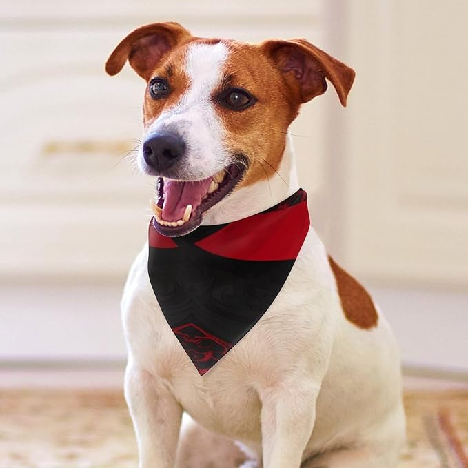 Dog Bandana Spring Pet Scarf Adjustable Triangle Red Black Printing Dog Bib Washable Polyester Puppy Bandana for Small Medium Large Dogs Cat Birthday Party Supplies