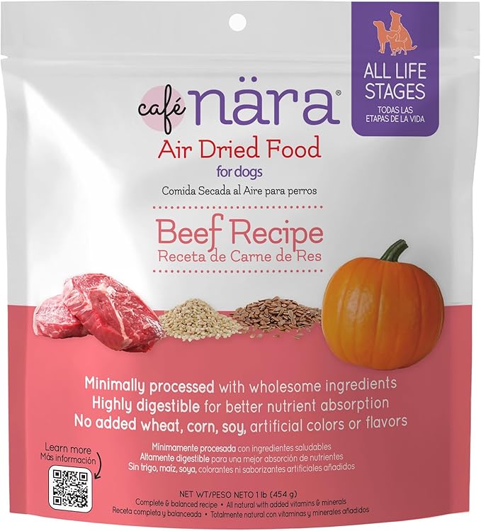 Café Nara Air Dried Dog Food, Beef Recipe, Complete Meal, Food Topper, or Treat, Made in USA for All Breeds and Ages, 1 lb (16 oz) Bag