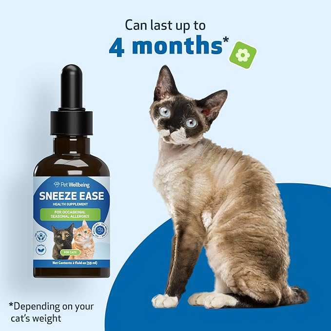 Pet Wellbeing Sneeze Ease for Cats - Occasional Sneezing, Seasonal Allergies, Nose and Eye Discomfort, Eyebright, Nettles - Veterinarian-Formulated Herbal Supplement 2 oz (59 ml)