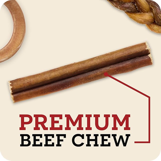 Redbarn Pet Products All-Natural Bully Stick Rings for Dogs - Long Lasting Rawhide Chew Treat - Case of 35