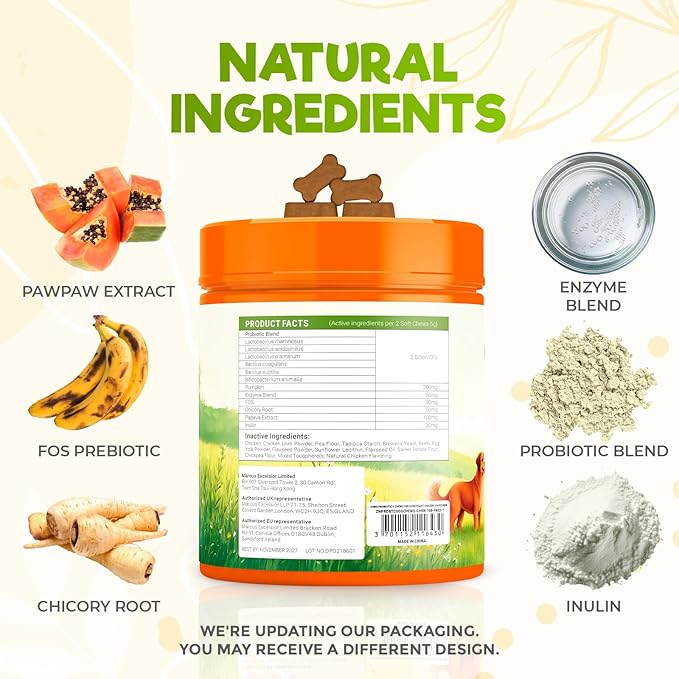 ZENO Probiotics for Dogs Chews 150Pcs - Digestive, Gut Health & Diarrhea Support - Chews for Dogs - US Formula with Probiotics, Enzymes & Natural Ingredients - Roast Chicken