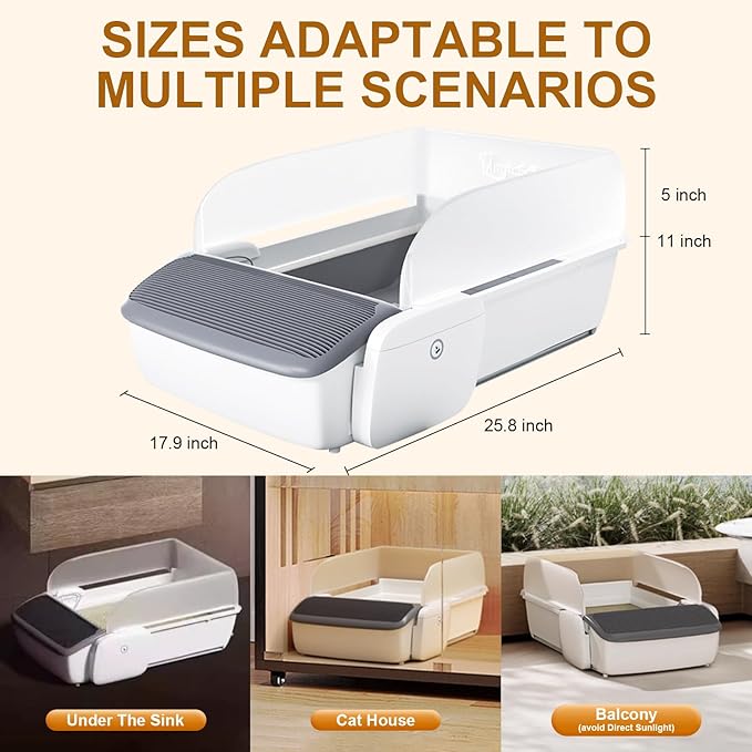 Automatic Cat Litter Box Self-Cleaning for Multiple Cats, Extra Large with App Control/Splash Guard/Safety Anti-Pinching Design/Odor Control Open-top Litter Box with Waste Bag