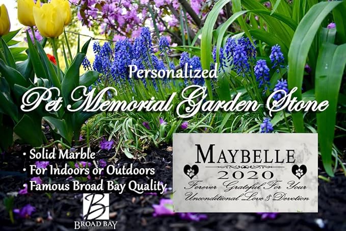 Broad Bay Dog Pet Memorial Gift Stone Solid Marble Personalized Pet Plaque Garden Marker Indoor or Outdoor Grave Headstone 12" x 6" (Forever Grateful)