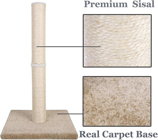Cat Scratching Post Carpet, Tall Big Sisal Rope Cat Scratch Pole for Cats and Kittens, Stable Carpeted Heavy Base (Beige/Yellow)