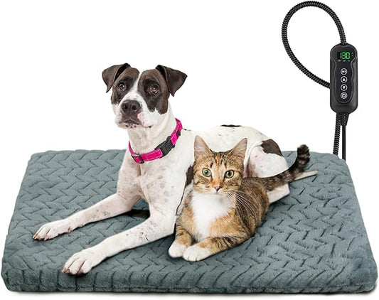 GASUR Heated Dog Bed, Waterproof Cat Heating Pad with Timer Temperature Adjustable, Indoor Heated Electric Pet Bed for Cats Dogs, Auto Power-Off, Anti-bite Pet Heated Pad, 28''x20'', Medium