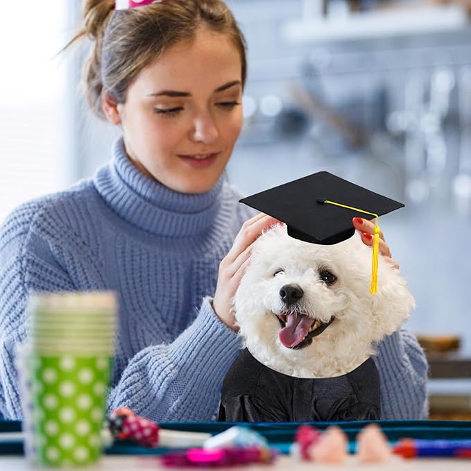 Dog Graduation Cap and Gown Set 2026 - Adjustable Washable Pet Cosplay Costume for Small Medium Large Dogs, Graduation Gift Supplies with Cap Robe Tassel,Dog Graduation Outfits Gifts (Black, Small)