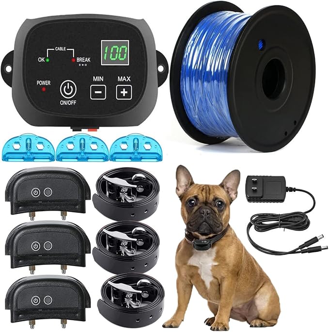 Electric Dog Fence,Aboveground Underground Pet Containment System,Covers up to 3/4 Acre,with Waterproof/Rechargeable Training Collar,Shock/Tone Correction,for 123 Dogs(650 Feet Wire),for3dogs