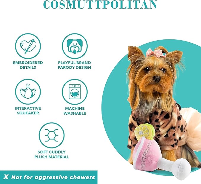 Haute Diggity Dog Cosmuttpolitan, Plush Designer Dog Toys with Interactive Squeaker, Stimulating Pet Enrichment, Machine-Washable & Safe Materials for All Breeds, One Size