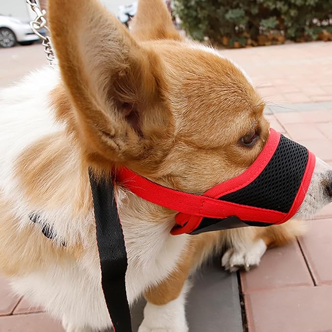 Kichvoe Adjustable Anti-bite Dog Muzzle Small Size Red Breathable Pet Mouth Cover Outdoor Use Comfortable Dog Muzzle Supplies