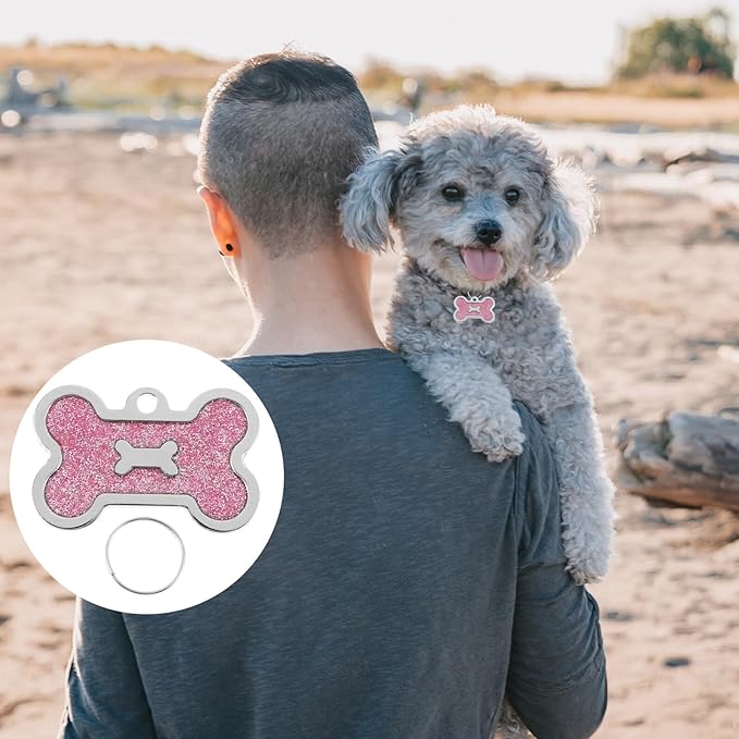 Toyvian 8pcs Bone-Shaped Pet Identity Tags for Dog Collar, Zinc Alloy Sturdy Name Tags, Anti-Lost Pink 40x25mm, Decorative Accessories for Puppy and Cat Supplies