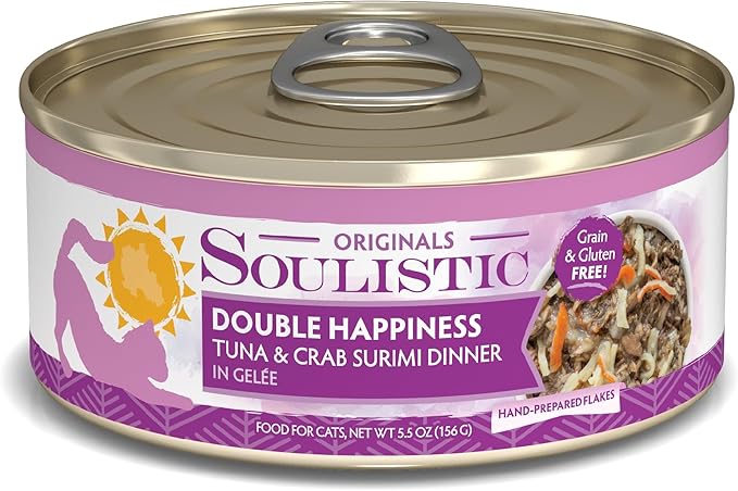 Soulistic Originals, Double Happiness Tuna and Crab Surimi Dinner in Gelée, 5.5oz Can, Pack of 8