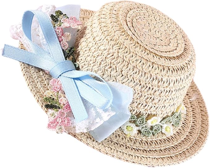 Pet Straw Hat Outdoor Sunbonnet Supplies Flower Lace Puppy Straw with Ribbon Bow Flower Dog for Large Dogs