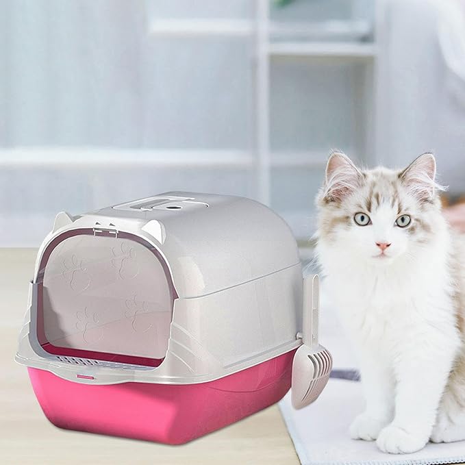 Enclosed Hooded Cat Litter Box with Two-Way Door, Deep Pet Litter Pan, Covered Cat Toilet Bedpan for Odor Control-