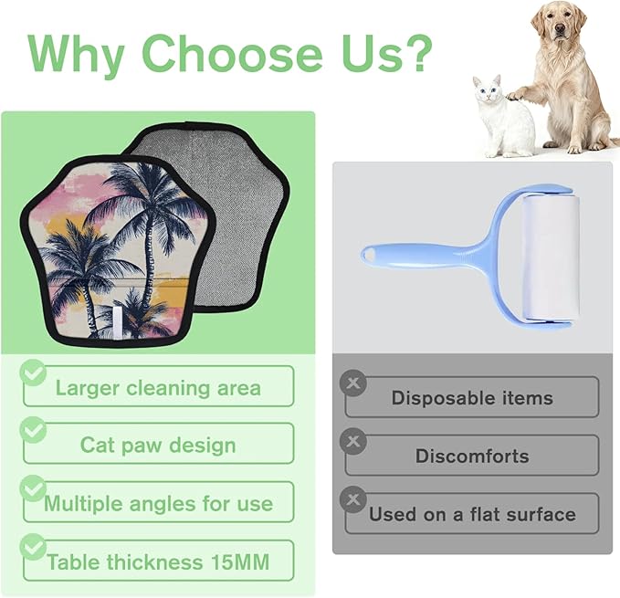 Reusable Pet Hair Removal Glove Palm Trees Themed Magic Brush for Cat & Dog Hair Remover for Car, Sofa, Bedding, Clothes - 9x9 Mitt Washable