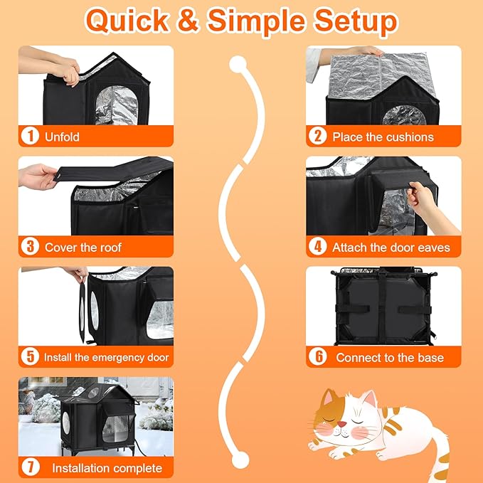 Heated Outdoor Cat House Weatherproof with Heating Pad, Insulated Feral Cat Houses for Outdoor Cats, Safe Escape Door, Heated Cats House for Outside, Outside Stray Cats Shelter with Elevated Base(S)