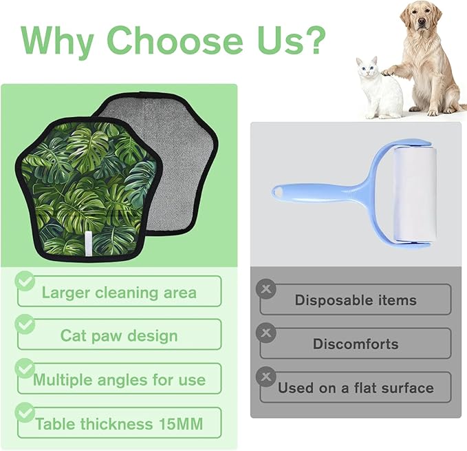 Reusable Pet Hair Removal Glove Lush Palm Leaves Magic Brush for Cat & Dog Hair Remover for Car, Sofa, Bedding, Clothes - 9x9 Mitt Washable