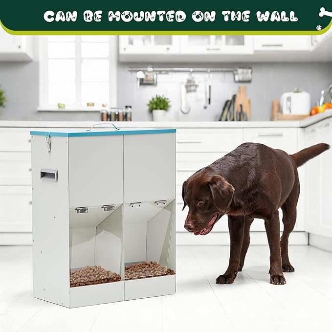 Gravity Automatic Dog Feeder for 2 Dogs 46 lbs Capacity Galvanized Metal Self Feeding Dog Food Dispenser Large Breed for Outdoor and Indoor Use