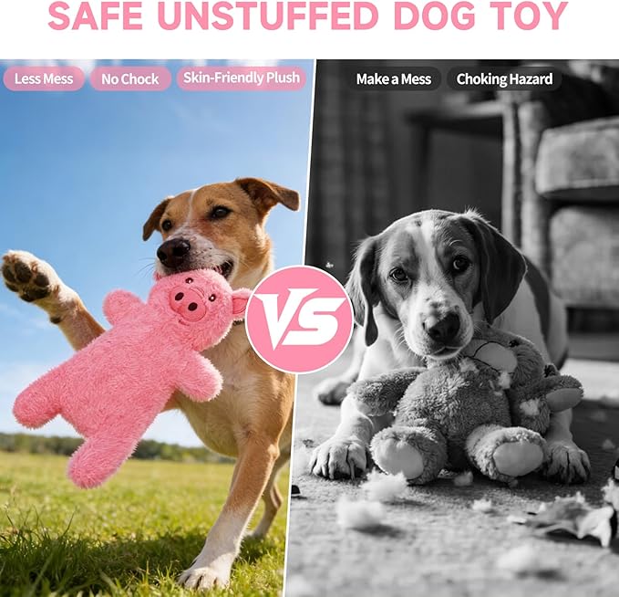 Mihachi No Stuffing Crinkle Dog Toys,2-in-1 Holds Water Bottles-Cruncher with Puncture Resistant Squeaker, Dog Squeak Toys Plush Dogs Chew Toy for Small Medium Large Breed Chewer, Pig
