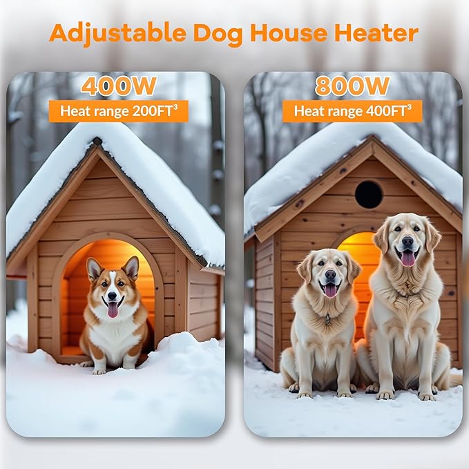 800W Dog House Heater, Pet House Heater with Over Heat Protection, Safe Dog Heaters for Outside Outdoor Dog Houses with Adjustable Digital Heating&9.8FT Anti Chew Cord