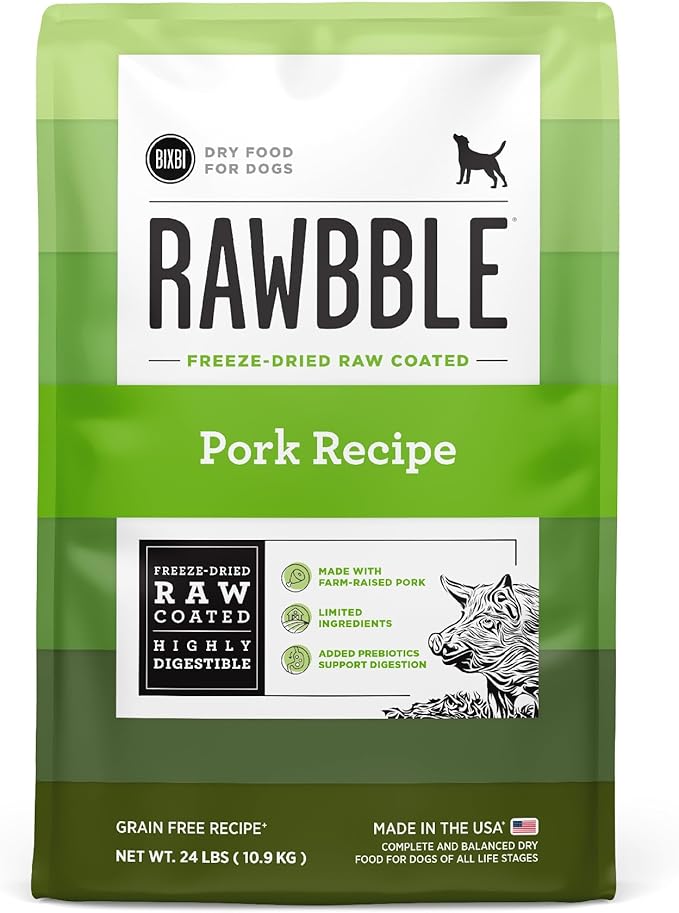BIXBI Rawbble Freeze-Dried Raw Coated Dog Food, Pork – Fresh Meat, No Meat Meals, Grain-Free – USA Made, 24 lbs