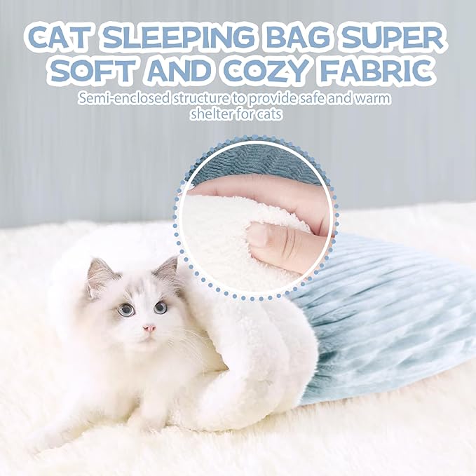 Cat Sleeping Bag Bed, Winter Soft Plush Sack Self Warming Cave Bed for Indoor Cats, 360°Wrap Comfortable Pet Snuggle Sack, Soft Plush Large - Size L (Grey)