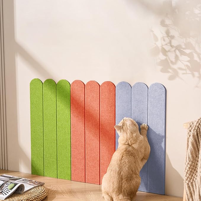 Cat Wall Scratcher - Gen Z Vibrant Three-Color Combination (Grass Green/Orange/Light Gray) | Wall Mounted Cat Scratcher for Modern Apartments | Scratch pad for Cats Pet Decoration