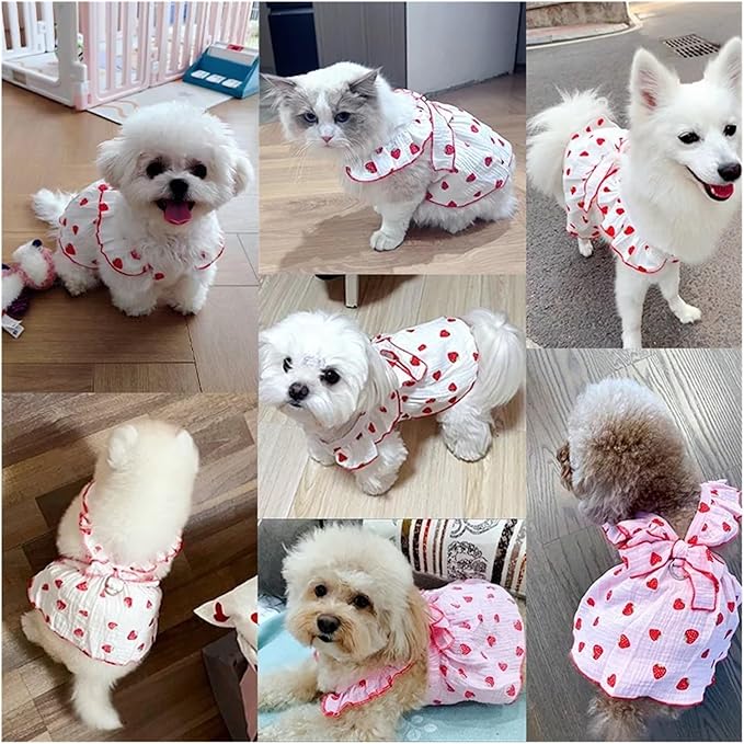 Pet Clothes Bowknot Strawberry Dog Dress Cat Princess Dresses Chihuahua Yorkshire Sweet Skirts Puppy Supplies(Small)