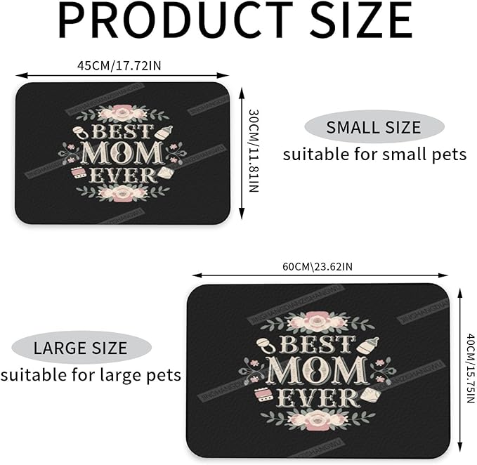 Pet Feeding Mat Happy Mother's Day Floral Gift Mom Bq Absorbent Pet Placemat for Food Water Bowl with Waterproof Rubber Backing 18X12In Quick Dry Water Dispenser Mat Dog Cat