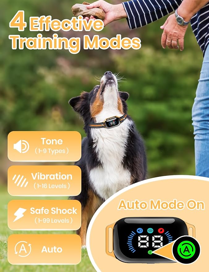 Smart 2-in-1 Bark and Shock Collar for Dogs - AI Anti-Misoperation, 3300FT Remote Training Collar, IPX7 Waterproof, 4 Modes (Tone, Vibration, Safe Shock, Auto Anti-Bark) for Dogs