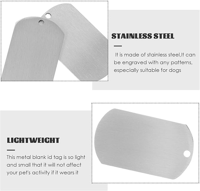 POPETPOP 10pcs Stainless Steel Pet Dog Tags Blank Engraved Id Tags Metal Titanium Alloy 4.9x2.8cm for Dog Collars Sturdy Pet Supplies