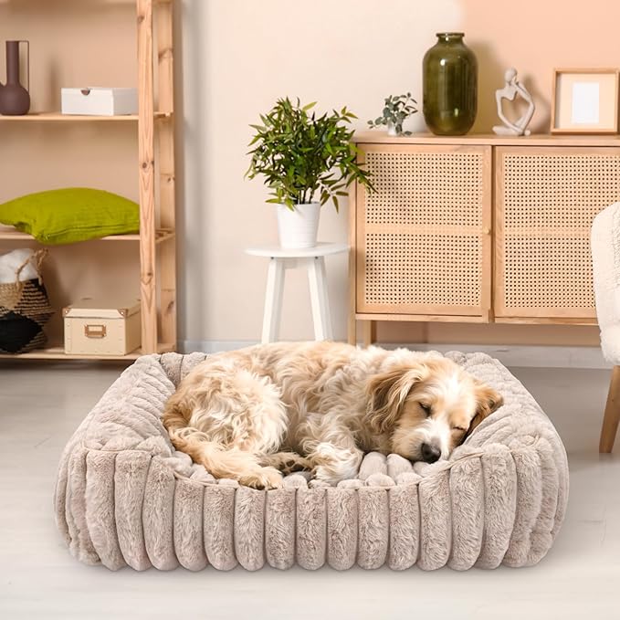 Ultra Soft Dog Bed for Medium Large Dogs, Machine Washable Rectangular Pet Bed with Non-Slip Bottom, Breathable Puppy Sleeping Mat for Indoor, Fits 28-inch Pet Crate, Camel