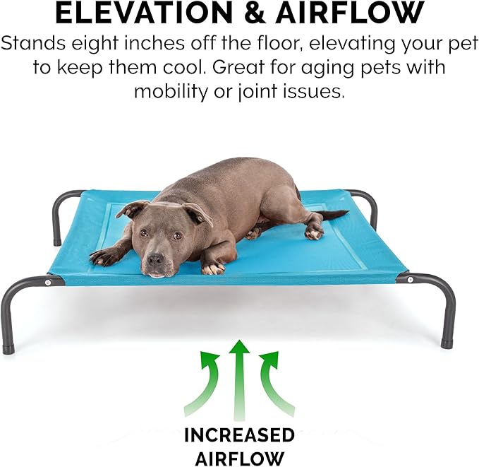 FurHaven Elevated Pet Cots - Cooling & Breathable Nylon Mesh Hammock for Small Dogs & Cats/Easy-to-Assemble / / Durable and Reinforced/Perfect for Rest & Relaxation Outdoors - Capri Blue, Small