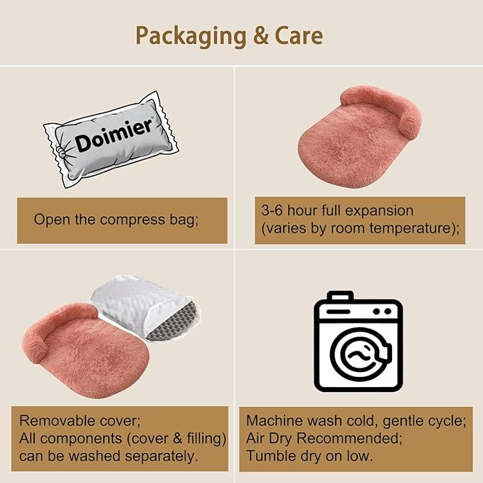 Calming Dog Beds for Medium Large Dogs, Orthopedic Cushion Plush Large Pet Bed Lounge with Washable Cover, Anti-Anxiety Soft Fluffy Faux Fur Fits up to 60 lbs Pets (Oval, Blush 40"x30")